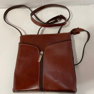 Vera Pelle Made in Italy Small Leather Cross Body Bag Purse Brick Red (Brownish)